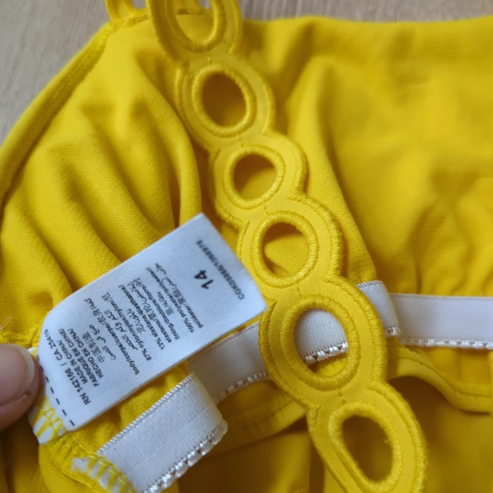 Habitual Girls Yellow 2 Piece Eyelet Ruffle Top And  Bikini Bottoms Swimsuit